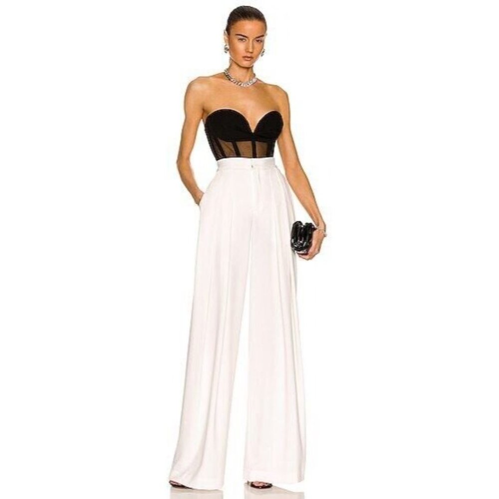 MONOT Wide Leg Pants White Flowy - Picture 1 of 5